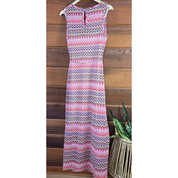 En Saison Womens Open Knit Crotchet Midi Dress Size L Rainbow Beachy Boho Hippie - Picture 7 of 12